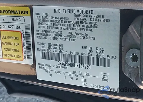 2018 Ford Fusion Se из США, поврежденный, VIN 3FA6P0HD8JR157280